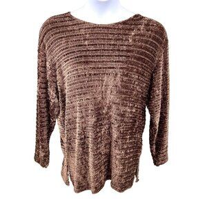 NWT FRAZIER LAWRENCE BROWN TEXTURED STRIPE VELOUR TOP - M